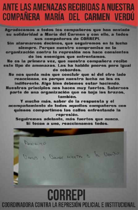 Amenaza a Mara del Carmen Verd el sbado 3 de marzo 2013.